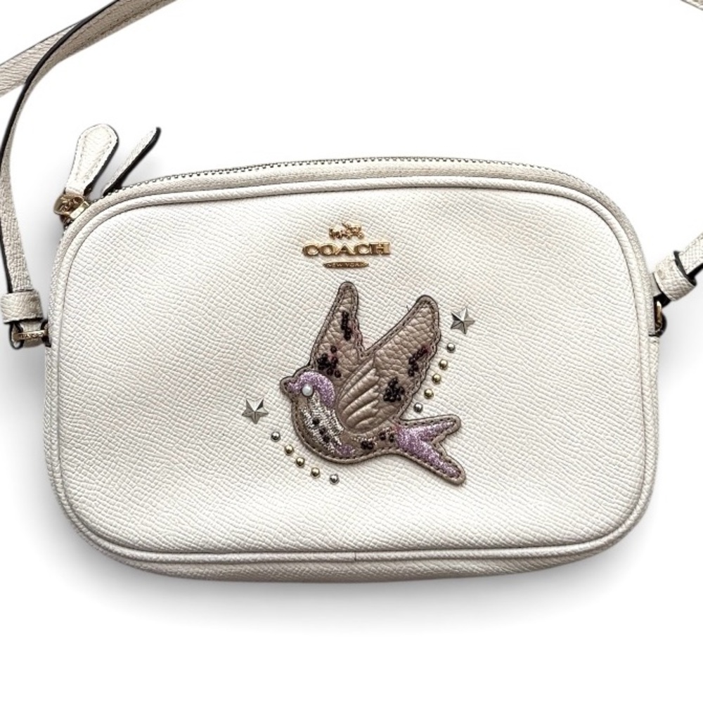 Coach White Leather Bird Patch Embroidered Jamie Camera Crossbody Bag